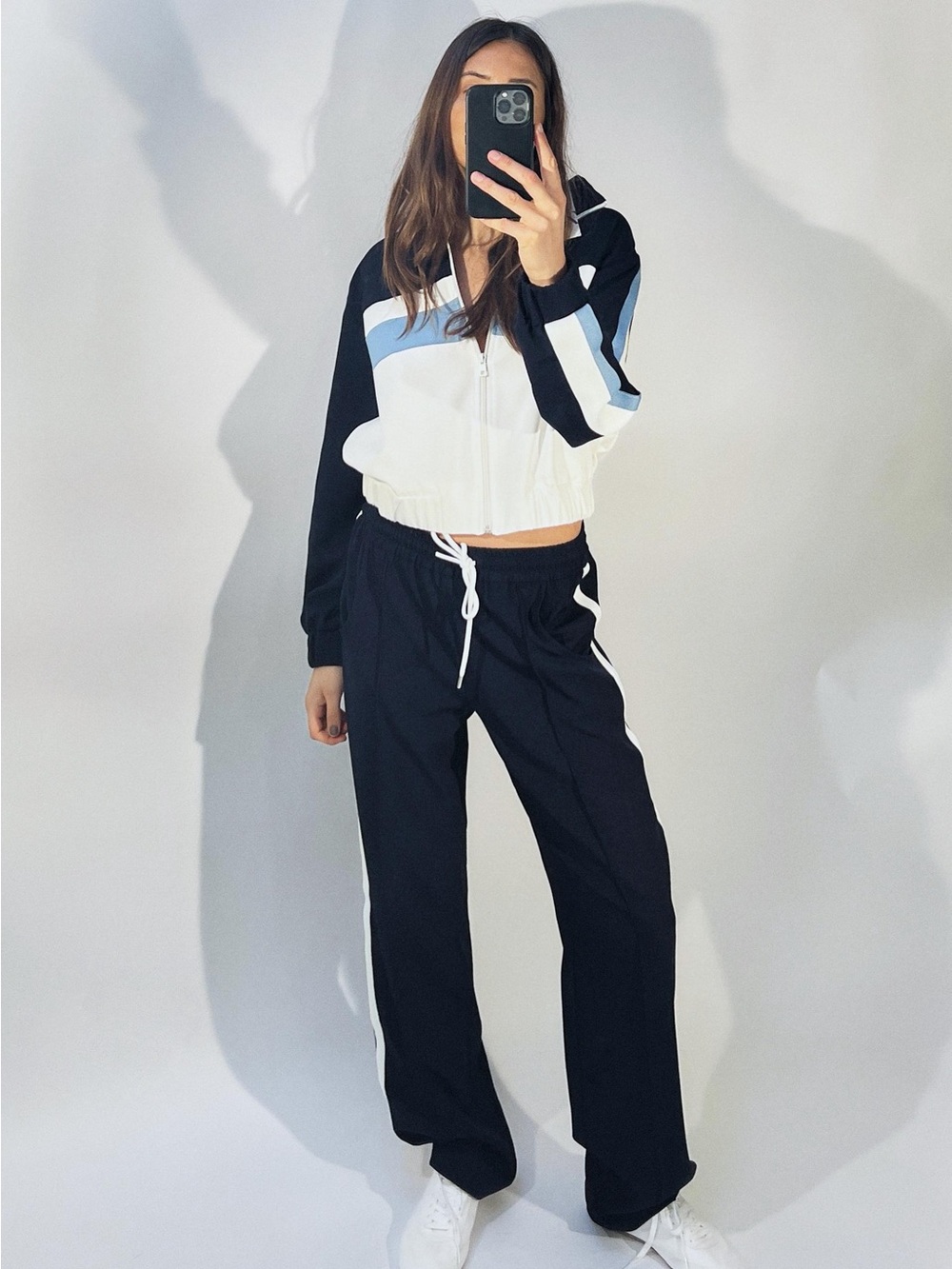 Zara Women's Colorblock Windbreaker - Navy, Light Blue & White